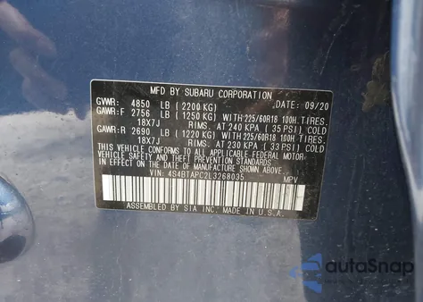 2020 Subaru Outback Touring from USA, damaged, VIN 4S4BTAPC2L3268035